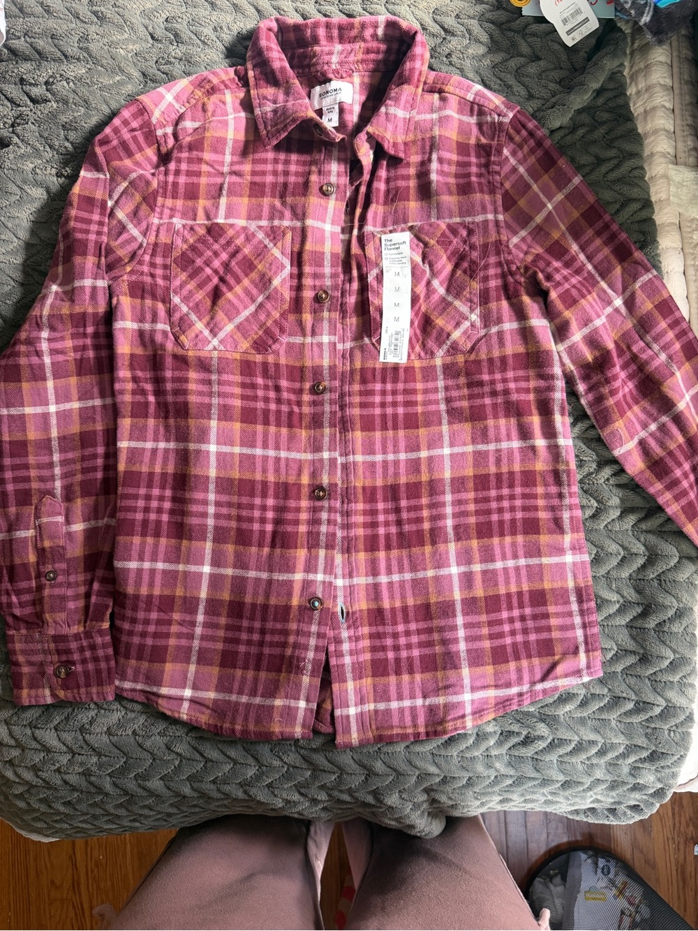Sonoma Pink and Cream Plaid Flannel Shirt